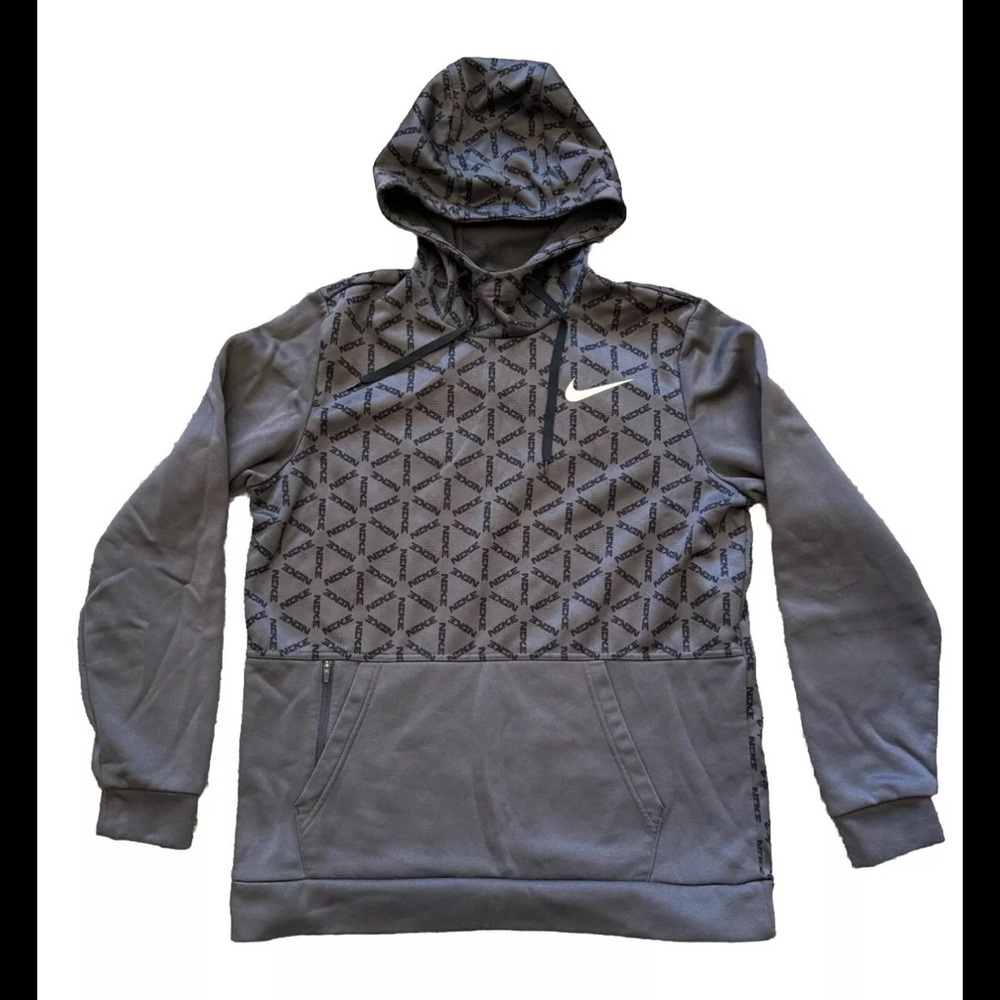 Nike Men's Therma Fit Dark Grey/Black Fleece Hoodie Size M Logo Long sleeve